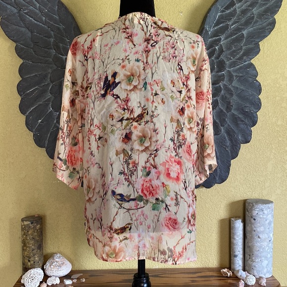 Sans Souci Floral Kimono Cardigan Style Shirt Top - Picture 6 of 7